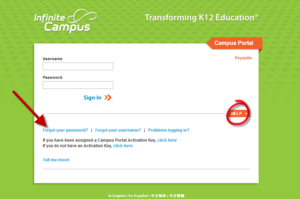 Screenshot of Infinite Campus Portal Login Page